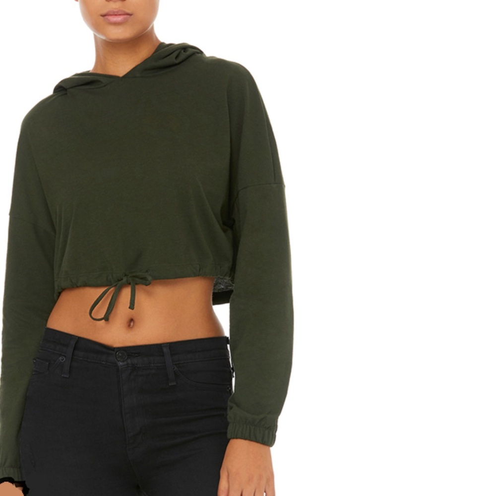 Cropped Drawstring Clinch Lightweight Hoodie Pullover